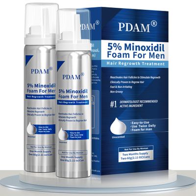 5 Minoxidil for Men Foam Hair Growth - Minoxidil Foam Hair Regrowth Treatment for Men, Topical Hair Loss Treatments, Extra Strength Thicker &amp; Fuller Hair, 2 x 2.11 oz for 2 Months