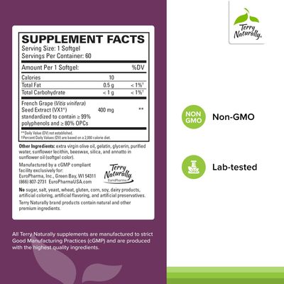 Terry Naturally Clinical OPC Extra Strength - Cardiovascular Health &amp; Focus Support - Supplement with Grape Seed Extract - Immune Support Supplement - 60 Softgels