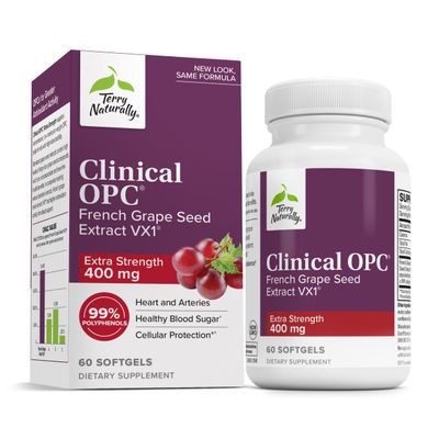 Terry Naturally Clinical OPC Extra Strength - Cardiovascular Health &amp; Focus Support - Supplement with Grape Seed Extract - Immune Support Supplement - 60 Softgels
