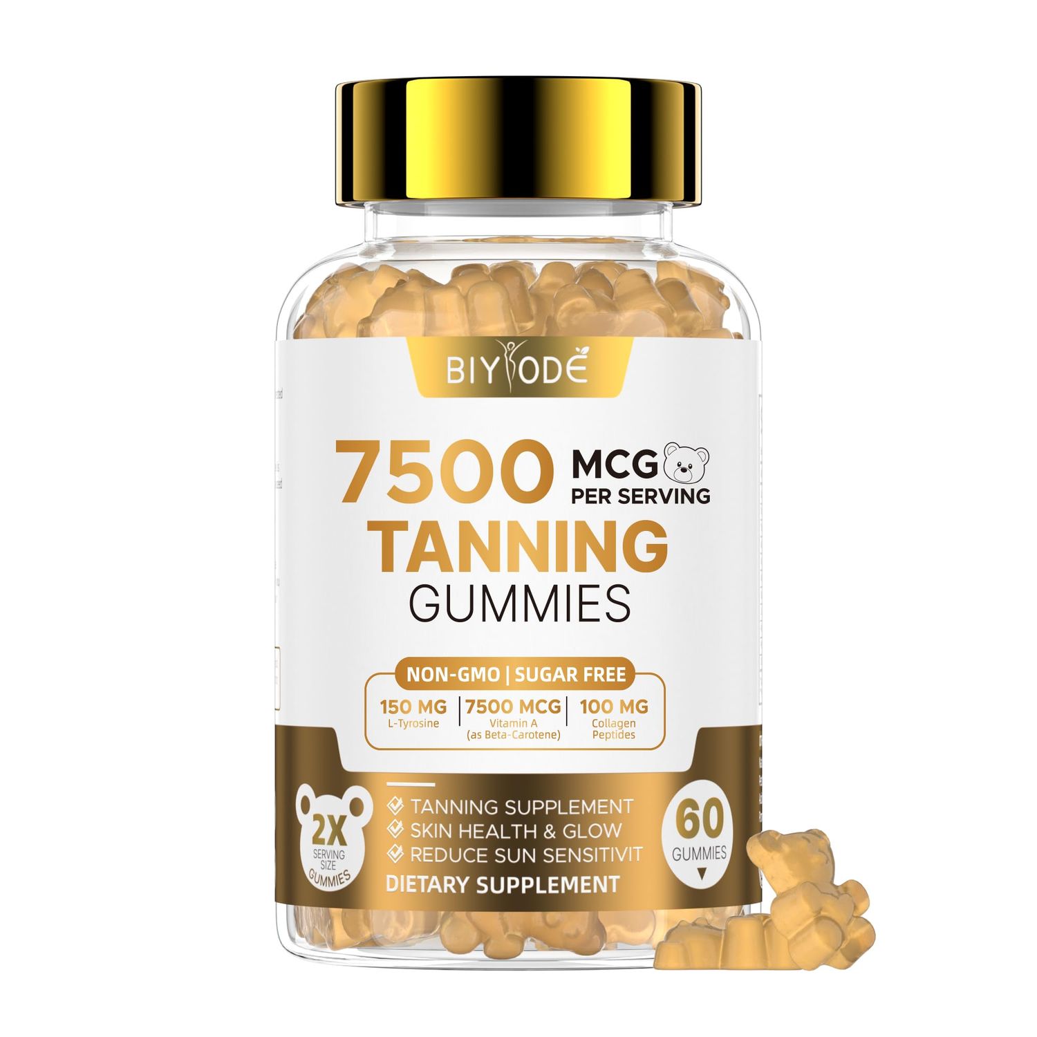 BIYODE Tanning Gummies Supplement for Women: Sun Kissed Glow Gummies with Astaxanthin Lycopene Vegan Tan Support Supplement for Adults Non GMO Gluten Free 60 Count (30-Day Supply)