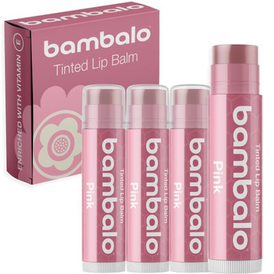 Tinted Lip Balm Pink - Bambalo 4-Pack Hydrating Moisturizing Lip Care - Soft Rosy Tint - Natural &amp; Organic Ingredients - Easy Wear, Everyday Color - Made in USA