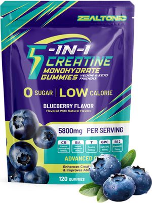 Creatine Monohydrate Gummies 5800mg with Betaine &amp; Alpha GPC | 0 Sugar | Pre Workout Energy Booster for Men &amp; Women | Muscle Growth &amp; Boost Strength &amp; Faster Recovery | Blueberry Flavor (120 Count)