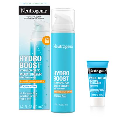 Neutrogena Hydro Boost Hyaluronic Acid Hydrating Face Moisturizer With SPF 50, Fragrance Free Facial Moisturizer, 1.7 fl. oz, &amp; Trial Size Hydro Boost Facial Cleanser, 0.5 fl. oz