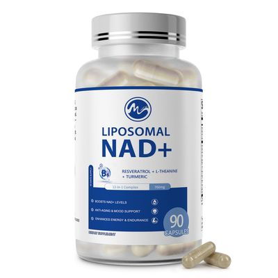 NAD Supplement, Liposomal NAD Supplement with Resveratrol for Energy, Aging &amp; Cell Regeneration Support, Nicotinamide Riboside, L-Theanine, Turmeric &amp; Quercetin, Highest Absorption, 90 Capsules