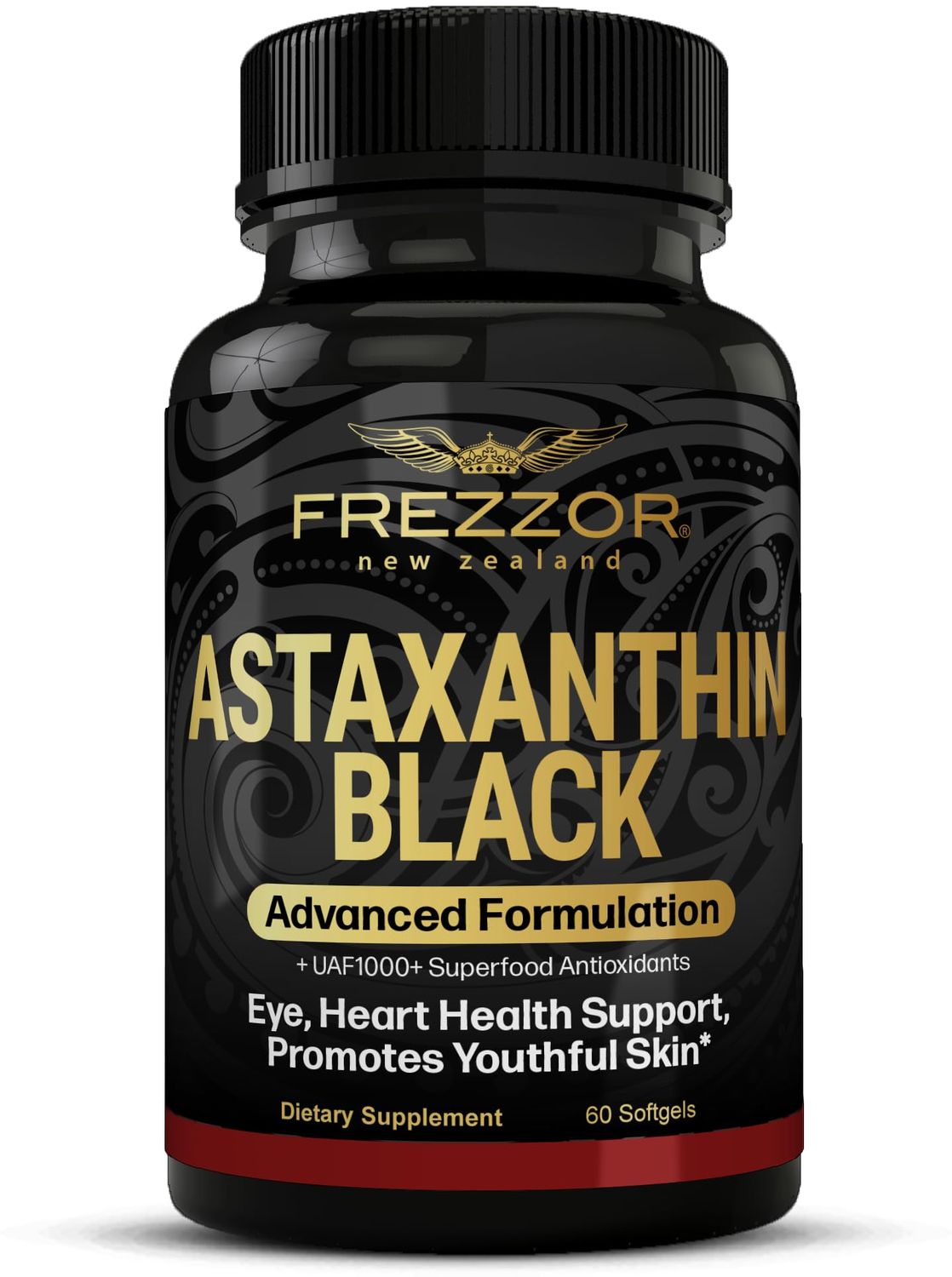 FREZZOR Astaxanthin Black 12mg | Anti-Aging Beauty Supplement Antioxidant | Exercise Recovery for Skin, Eye, Nerve, Muscle | Cardiovascular and Immune Support | 60 Softgels