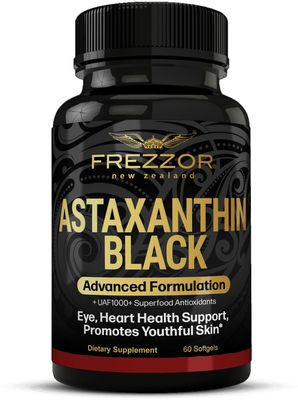 FREZZOR Astaxanthin Black 12mg | Anti-Aging Beauty Supplement Antioxidant | Exercise Recovery for Skin, Eye, Nerve, Muscle | Cardiovascular and Immune Support | 60 Softgels