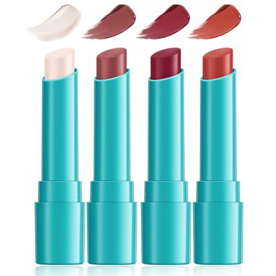 Loobexery 4 Pcs Lip Tint Hydrating, Moisturizing Tinted Lip Balm, Long-Lasting Waterproof Lip Gloss Lipstick Set, Natural Lip Moisturizer with Vitamin E, Non-Stick Cup Lip Tint Stain