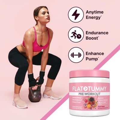 Flat Tummy Pre Workout Powder for Women - Energy, Endurance, and Muscle Support with 3g Creatine, 1.6g Beta-Alanine, Electrolytes - Fruit Punch Flavor - 30 Servings