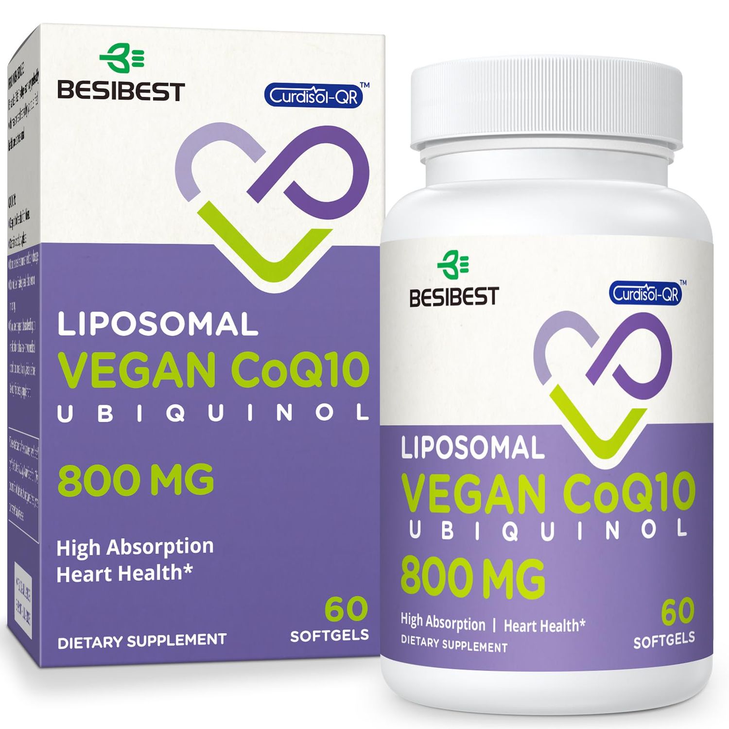 Liposomal Ubiquinol CoQ10 800 MG Softgel, High Absorption CoQ10 Ubiquinol Supplement, Active Coenzyme Q10 800mg, Powerful Antioxidant for Heart &amp; Brain Function, Energy Production, 60 Vegan Softgels