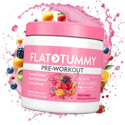 Flat Tummy Pre Workout Powder for Women - Energy, Endurance, and Muscle Support with 3g Creatine, 1.6g Beta-Alanine, Electrolytes - Fruit Punch Flavor - 30 Servings