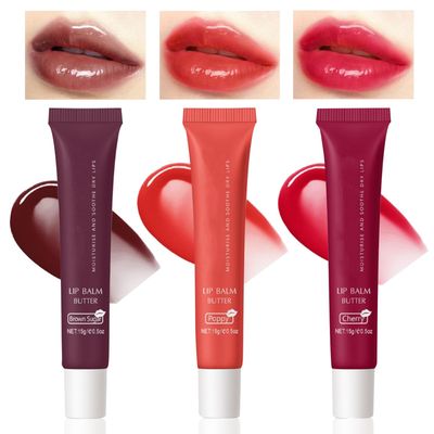 3Pcs Tinted Lip Butter Balm, Hydrating Lip Gloss, Long Lasting Hydrating Jelly Tint Lip Stain Balm, Clear Jelly Yummy Tint Lip Stain, Natural Plumping Lip Tint Lip Care Lip Mask(345)
