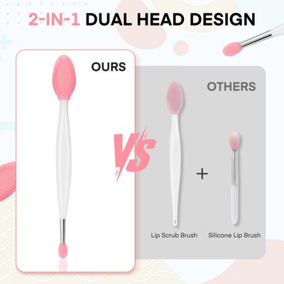 Unaone Lip Scrub Brush - 2 PCS Dual-ended Lip Scrubber Exfoliator and Silicone Lip Brush, 2-in-1 Silicone Lip Scrub Tool Lip Mask Applicator, Gentle Exfoliator &amp; Applicator for Soft