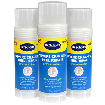 Dr. Scholl&#39;s Severe Cracked Heel Repair Restoring Balm 2.5oz, with 25 Urea for Dry, Cracked Feet, Heals and Moisturizes for Healthy Feet, Epsom Salt Soothes, Safe for Diabetics, 3-pack