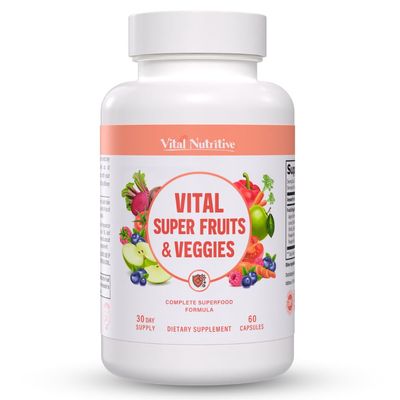 Vital Super Fruits &amp; Veggies - Daily Superfood Capsules for Adults - Fruit and Veggies Supplement to Boost Immunity &amp; Energy - 2-in-1 Formula for Overall Wellness - Fruit and Vegetable Capsules