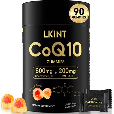 CoQ10 Gummies, Co Q 10 Supplement Sugar Free, Cq10 600mg with Omega 3 &amp; Vitamin E, High Absorption Coenzyme Q10 Gummies for Heart Heathy, Energy &amp; Antioxidant Support, Orange Flavor, 90 Count
