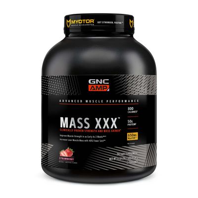 GNC AMP Mass XXX, Clinically Proven Weight Gainer Protein Powder, Improves Strength and Size, 780 Calories, 50g Protein, Micronized Amino Acids, Creatine, Betaine, Strawberry, 13 Servings, 6 Pounds