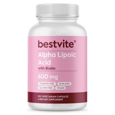 BESTVITE Alpha Lipoic Acid 600mg (per Capsule) with Biotin to Enhance Absorption (120 Vegetarian Capsules) No Fillers - No Stearates - No Flow Agents
