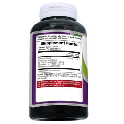 FITO MEDIC'S Lab | Resveratrol | Resveratrol Supplements | Resveratrol Capsules 450 mg 100:1 per 3-Capsule Serving | 180 Caps