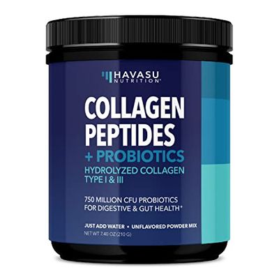 Collagen Peptides Powder with Probiotics - Grass-Fed Hydrolyzed Type I &amp; III for Hair Skin and Nail Health - GLP-1 Nutritional Support for Digestion - Easy-to-Mix, Unflavored, 1-Month Supply