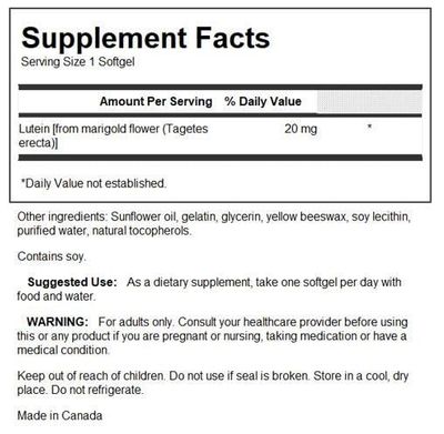 Swanson Lutein 20 Milligrams 60 Sgels