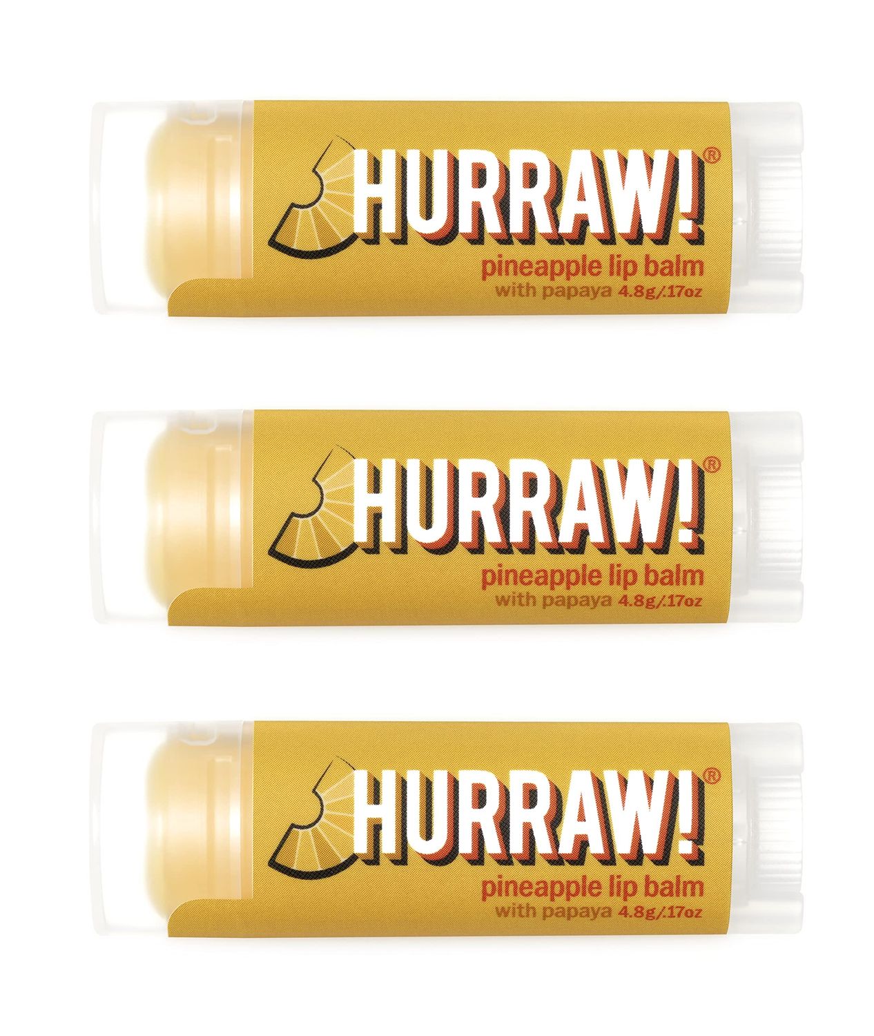 Hurraw! Pineapple Lip Balm, 3 Pack: Organic, Certified Vegan, Cruelty and Gluten Free. Non-GMO, 100 Natural Ingredients. Bee, Shea, Soy and Palm Free. Made in USA