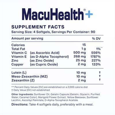 Macuhealth Plus Eye Vitamins Supplement for Adults - 90 Day Supply with Lutein, Zeaxanthin, and Meso-Zeaxanthin - Unflavored, Vitamin for Eyes
