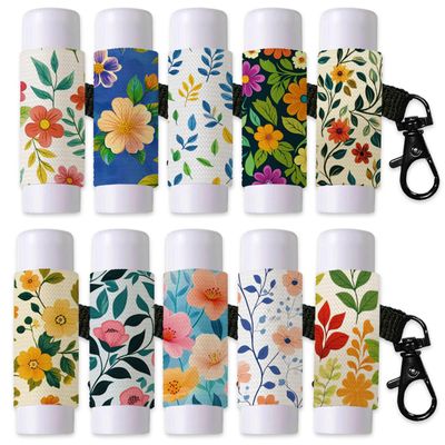 DELORIGIN 10pcs Plants Flowers Lip Balm Holder Keychain Leaves Lipstick Sleeves with Metel Clasp Chapstick Elastic Sleeves Lip Gloss Keychain Holder for Lip Balm Chap Stick Storage