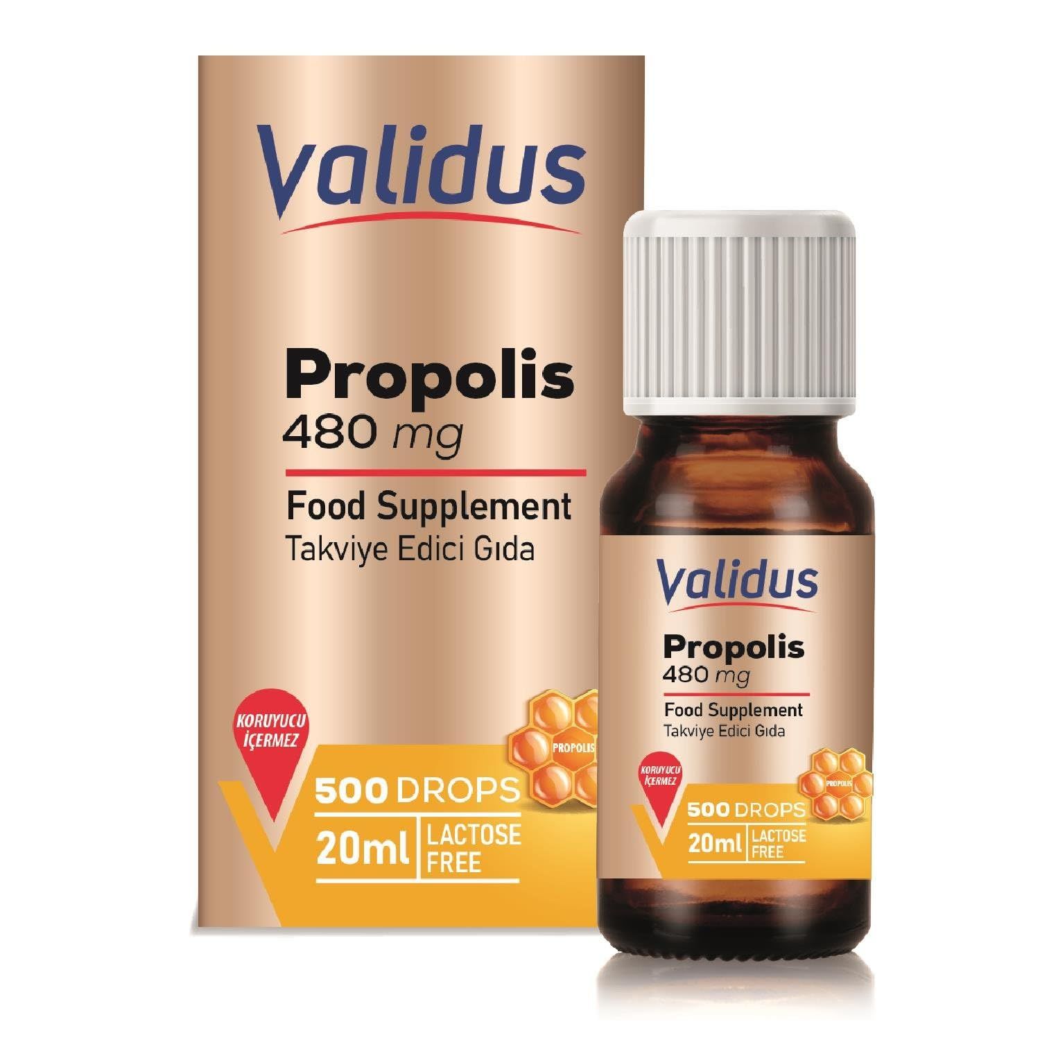 Validus Premium Propolis Liquid Food Supplement - Immune Support, Natural Antioxidant, High Potency Propolis Extract, Alcohol-Free &amp; Gluten Free All-Natural Bee Propolis Drops for Adults &amp; Kids, 20ml