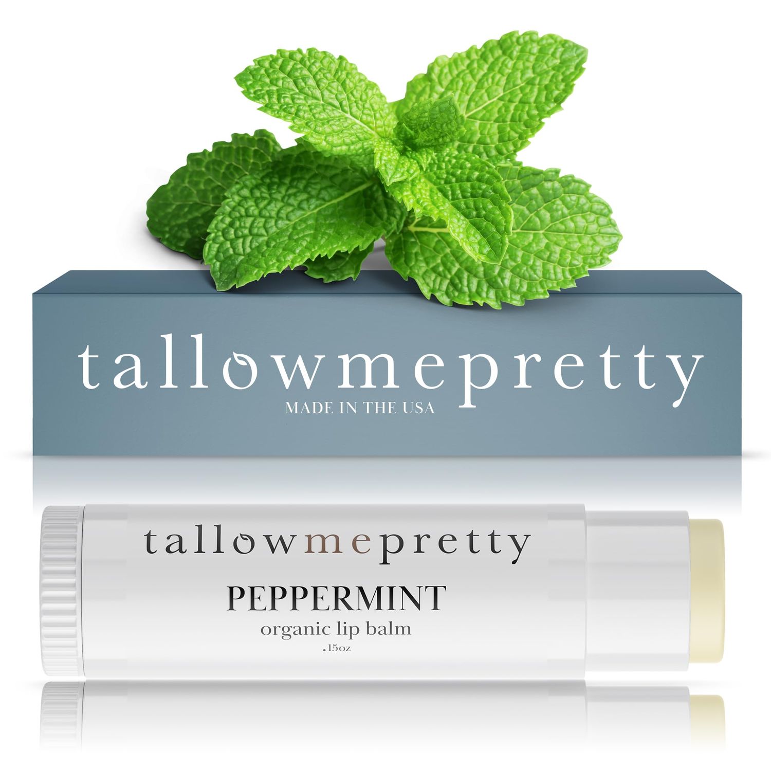 Tallow Me Pretty Peppermint Lip Balm, Ultra-Soothing, Deeply Hydrating Tallow Lip Balm with Grass Fed Beef Tallow, Beeswax, Jojoba Oil &amp; More, Non Toxic Lip Care, Made in the USA, 0.15 Oz.