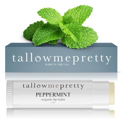 Tallow Me Pretty Peppermint Lip Balm, Ultra-Soothing, Deeply Hydrating Tallow Lip Balm with Grass Fed Beef Tallow, Beeswax, Jojoba Oil &amp; More, Non Toxic Lip Care, Made in the USA, 0.15 Oz.