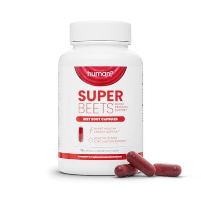 HumanN SuperBeets Beet Root Capsules Quick Release 1000mg, Helps Support Nitric Oxide Production, Blood Pressure, Heart Health, Contains Non-GMO Beetroot Powder, Studied Antioxidants 90 Count