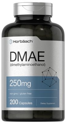 Horbaach DMAE Supplement | 250mg | 200 Capsules | Non-GMO, Gluten Free | DMAE Bitartrate