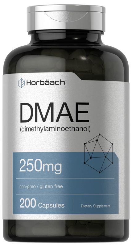 Horbaach DMAE Supplement | 250mg | 200 Capsules | Non-GMO, Gluten Free | DMAE Bitartrate