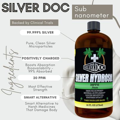32 oz Total, Silver Doc Silver Hydrosol Mineral Supplement, Natural Alternative and Immune Support, Positively Charged 99 Bio-Available Colloidal Molecules Seek Out Unwanted Visitors