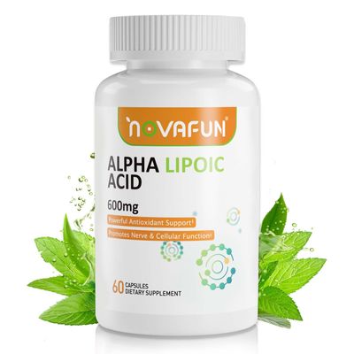 Novafun Alpha-Lipoic-Acid 600mg Capsules, ALA-Supplement for Nerve Health, Antioxidant Support &amp; Cellular Energy, 60 Count, Non-GMO, Gluten Free