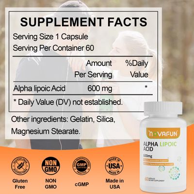 Novafun Alpha-Lipoic-Acid 600mg Capsules, ALA-Supplement for Nerve Health, Antioxidant Support &amp; Cellular Energy, 60 Count, Non-GMO, Gluten Free