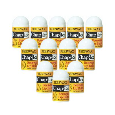 Chap-Ice | 12-Count Mini Beeswax Peppermint Lip Balm | Lip Balm Pack Fortified with Coconut Oil for Dry, Cracked Lips | Made in USA | 12-Count Mini Lip Balm with Peppermint Flavor (0.10oz/3g Each)