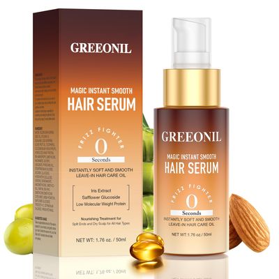 GREEONIL Hair Serum for Frizz Control, Hydration and Nutrition Hair Care Essence with Burr Hard Walnut Seed Oil, Squalane, Vitamin E, Olive and Almond Oil, Leave-In Curly Hair Products, 1.76 Fl Oz
