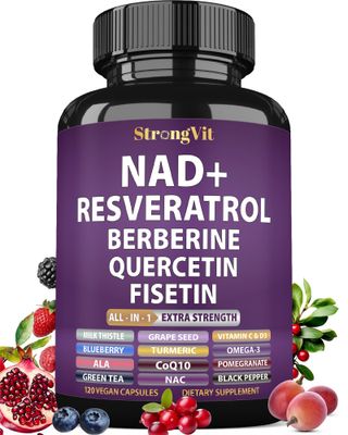 NAD Supplement with Resveratrol, Quercetin, Berberine, Fisetin, CoQ10. Anti-Aging Formula for Women &amp; Men. Nicotinamide Riboside NR or Liposomal NAD, NAD Booster plus, Organic Vitamin (120 Capsules)