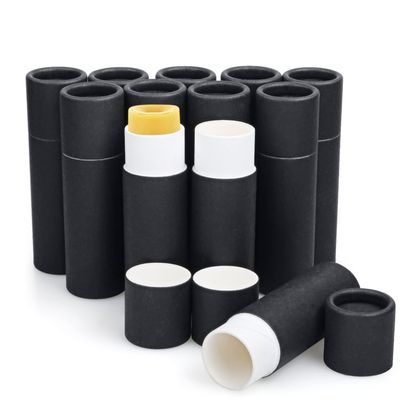 Furnido 12 Pcs 0.3 oz Paperboard Lip Balm Tubes,Push-Up Style,Empty Kraft Paper Lipstick Tube,Biodegradable Round Solid Perfume Lotion Lip Gloss Container Chapstick DIY Homemade Balm Holder - Black