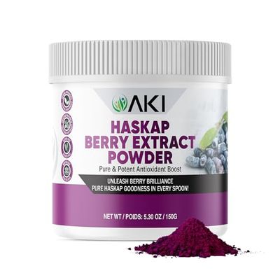AKI Haskap Berry Extract Powder - Rich in Antioxidants, Vitamin-C &amp; Polyphenols - Extracted from Quality Dried Berries - No Added Artificial Flavors &amp; Coloring - Boosts Energy Level (5.30Oz/150g)