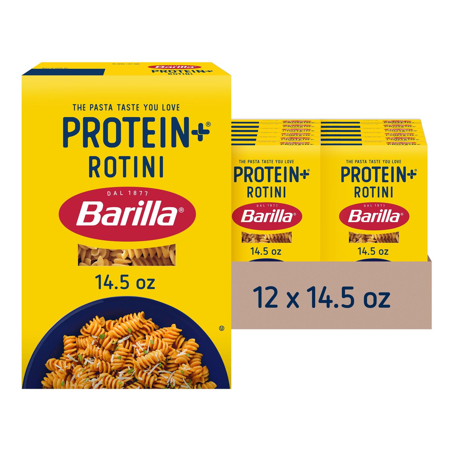 BARILLA Protein (Plus) Rotini Pasta, 14.5 Ounce (Pack of 12) - plant based pasta - Made from Lentils, Chickpeas &amp; Peas - Non-GMO, Kosher Certified and Vegan