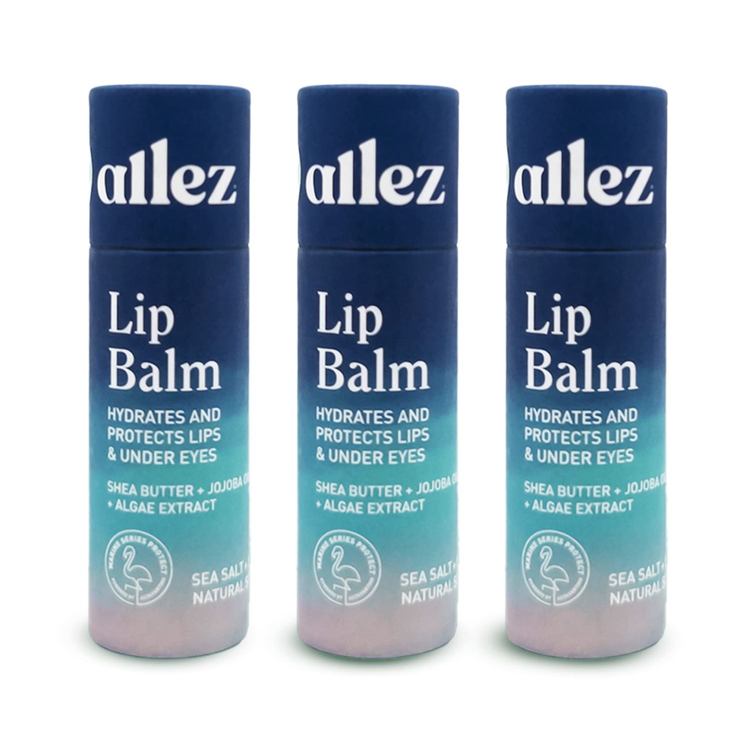 Allez Outdoor Vegan Lip &amp; Eye Balm, Plant-Based Formula with Shea Butter, Jojoba Oil &amp; Algae Extract for Skin Hydration &amp; Protection, Sea Salt/Kelp Scent, 3-Pack