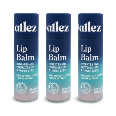 Allez Outdoor Vegan Lip &amp; Eye Balm, Plant-Based Formula with Shea Butter, Jojoba Oil &amp; Algae Extract for Skin Hydration &amp; Protection, Sea Salt/Kelp Scent, 3-Pack