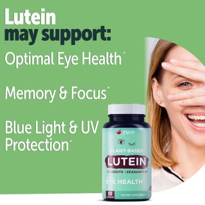 Yuve 20mg Lutein &amp; Zeaxanthin Eye Health Supplement with Clinically Studied Lutemax 2020 Carotenoid Complex - Supports Dry Eyes, Fatigue &amp; Vision Clarity - 30 Vegan Capsules