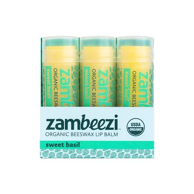 ZAMBEEZI Organic, Fair Trade Beeswax Lip Balm - Sweet Basil 3 Pack - Ethically Sourced