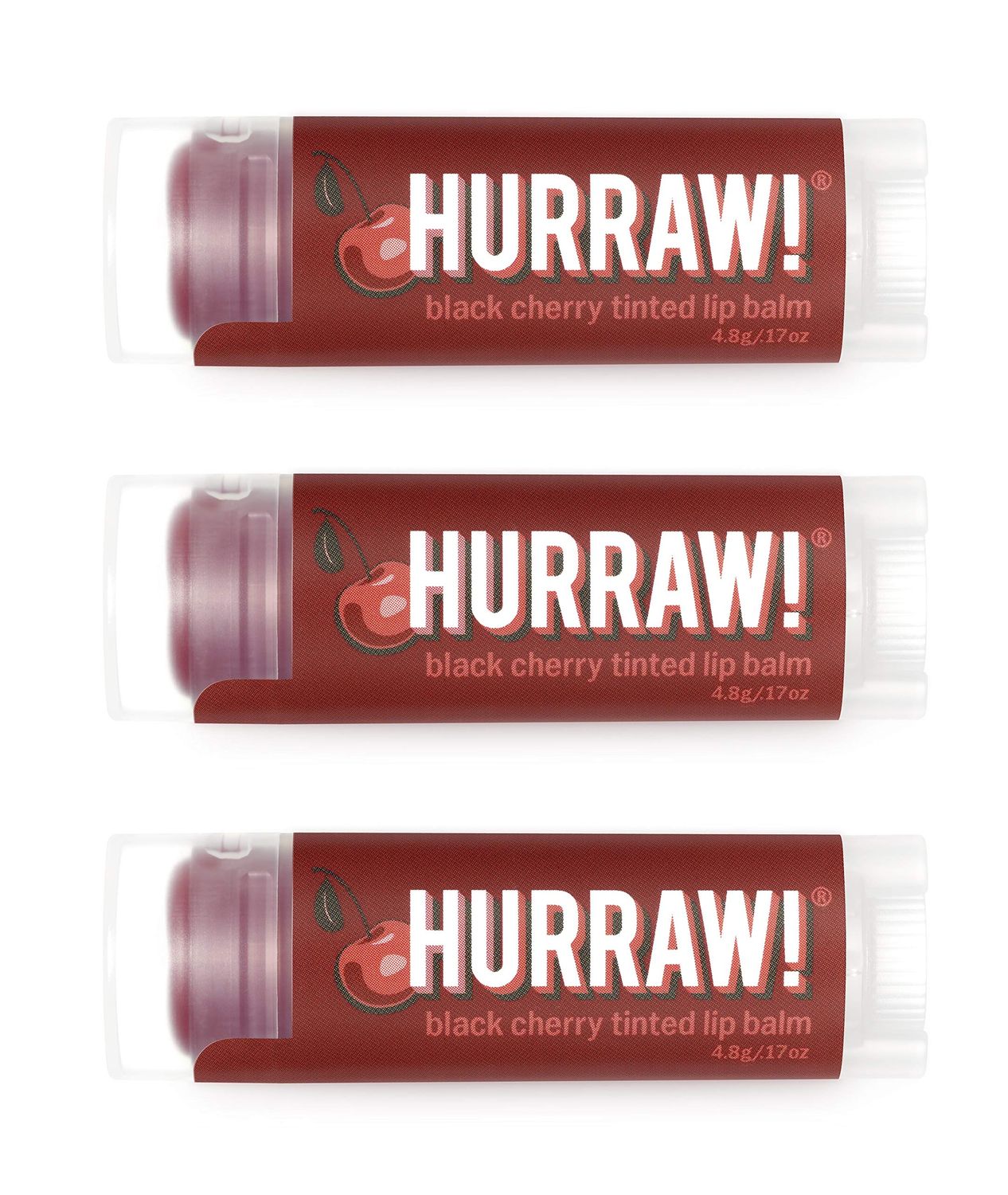 Hurraw! Black Cherry Tinted Lip Balm, 3 Pack: (Sheer Red Tint) Organic, Certified Vegan, Cruelty and Gluten Free. Non-GMO, 100 Natural Ingredients. Bee, Shea, Soy and Palm Free. Made in USA