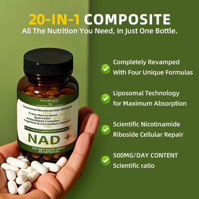 GREENPEOPLE NAD Supplement for Women with Resveratrol - 20-in-1 NAD Plus Supplement with Liposomal Nicotinamide Riboside for Cell Repair Energy, Antioxidant,Focus - 60 Vegan Capsules