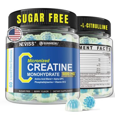 Micronized Creatine Monohydrate Gummies 5G for Women &amp; Men(Made in USA), with Amino Acid Blend, Alpha-GPC, Phosphatidylserine &amp; Vitamin B12 for Strength, Recovery, Energy, Focus, Sugar Free, 60cts