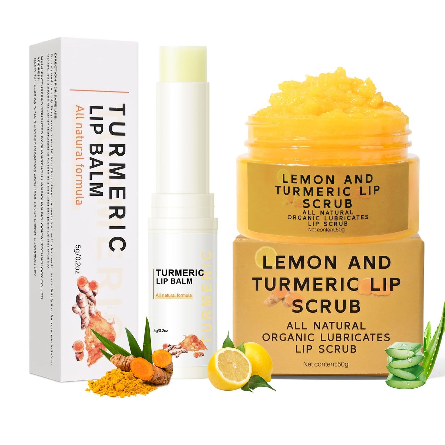 Freeorr Turmeric Lip Treatment Kit for Dark Lips, Sugar Lip Scrub&amp;Lip Balm for Smokers, Lip Exfoliator Scrub for Hydration Chapped and Cracked Peel Lips